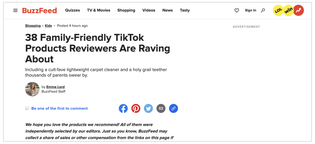 Listicle en Buzzfeed